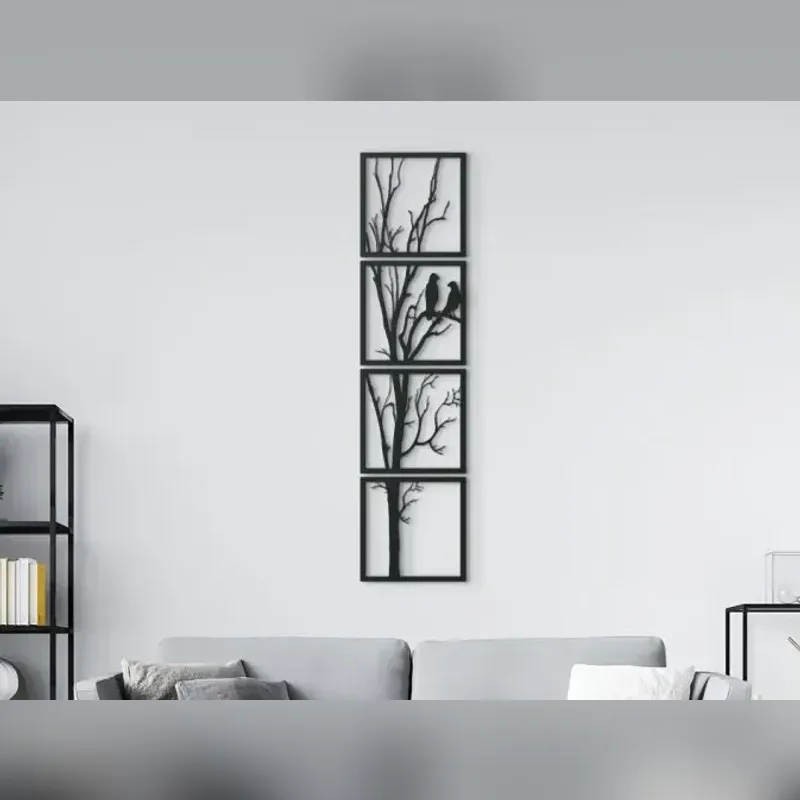 ست تابلو دیواری دکوراتیو ۴ عددی پرندگان روی شاخه ۲۰×۲۰، نمای ۱