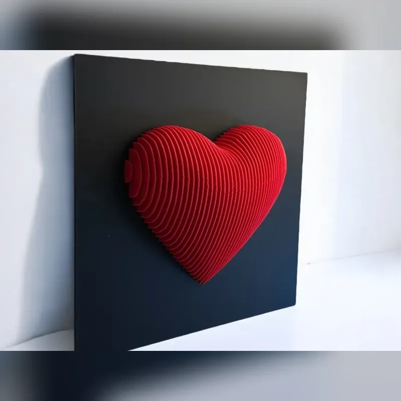تابلو قلب سه بعدی لایه ای دیواری قرمز ۱۸×۱۸ دکوراتیو، نمای ۱