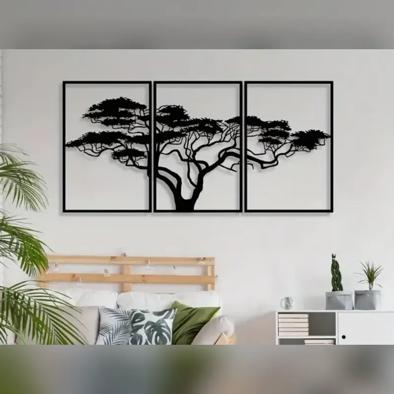 تابلو دیواری سه تیکه درخت مشکی دکوراتیو کوچک ۲۵×۱۷، نمای ۱